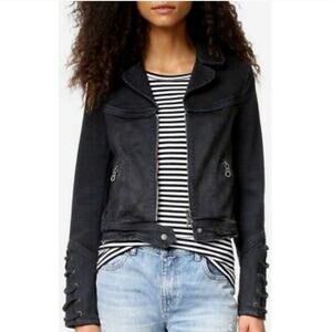 Free People Shrunken Lace Up Cuff Moto Small Jacket